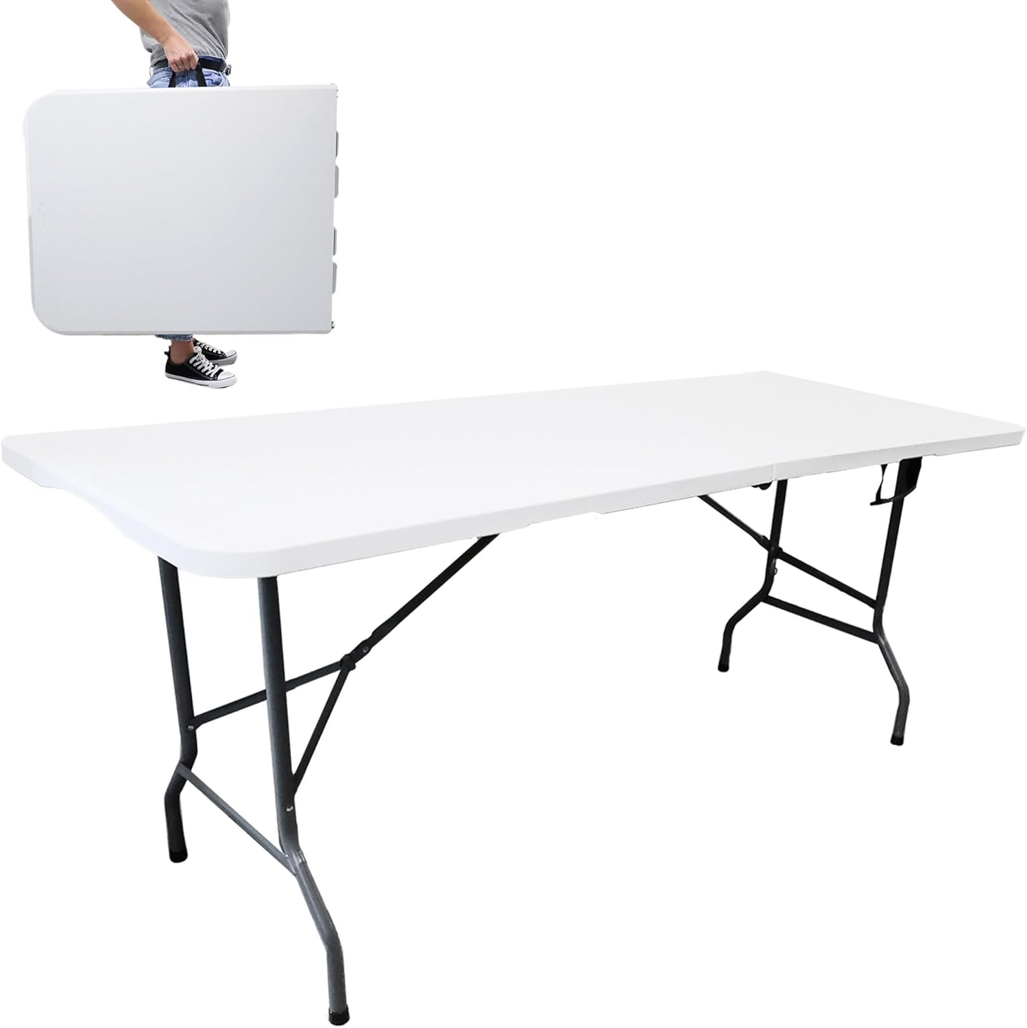 DIVCHI Folding Table 6ft 1.8M Heavy Duty Indoor Outdoor Garden Catering Foldable Tables for Camping BBQ Picnic Dinner Party (White)