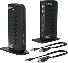 Plugable USB 3.0 and USB-C Universal Laptop Docking Station with 2 HDMI Ports for Windows, Mac, and ChromeOS (Gigabit Ethernet, Audio, 6 USB Ports)