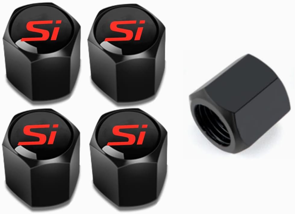 for Civic SI Black Metal Tire Valve Stem Cap Covers Air Valve Cap Set Dust Proof Leak-Proof Air Cover Logo Styling Car Accessories(Pack of 5)