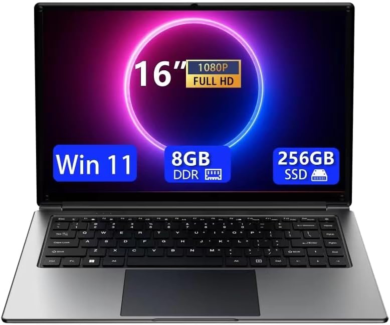 Laptop 16-inch 8GB DDR 256GB SSD Portable Laptop,Expandable to 1TB Pentium Quad-core CPU up to2.64 GHz 9000mAh Battery Mini HDMI Interface USB3.0 Interface Dual-Band WiFi Webcam Slim laptops