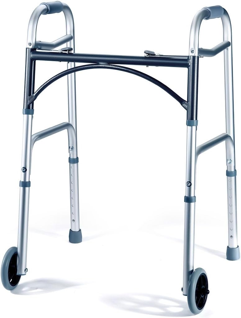Medical King Silver Aluminum Rolling Walker for Seniors and Adults, 350 Pounds Weight Capacity, Foldable, Classic Style