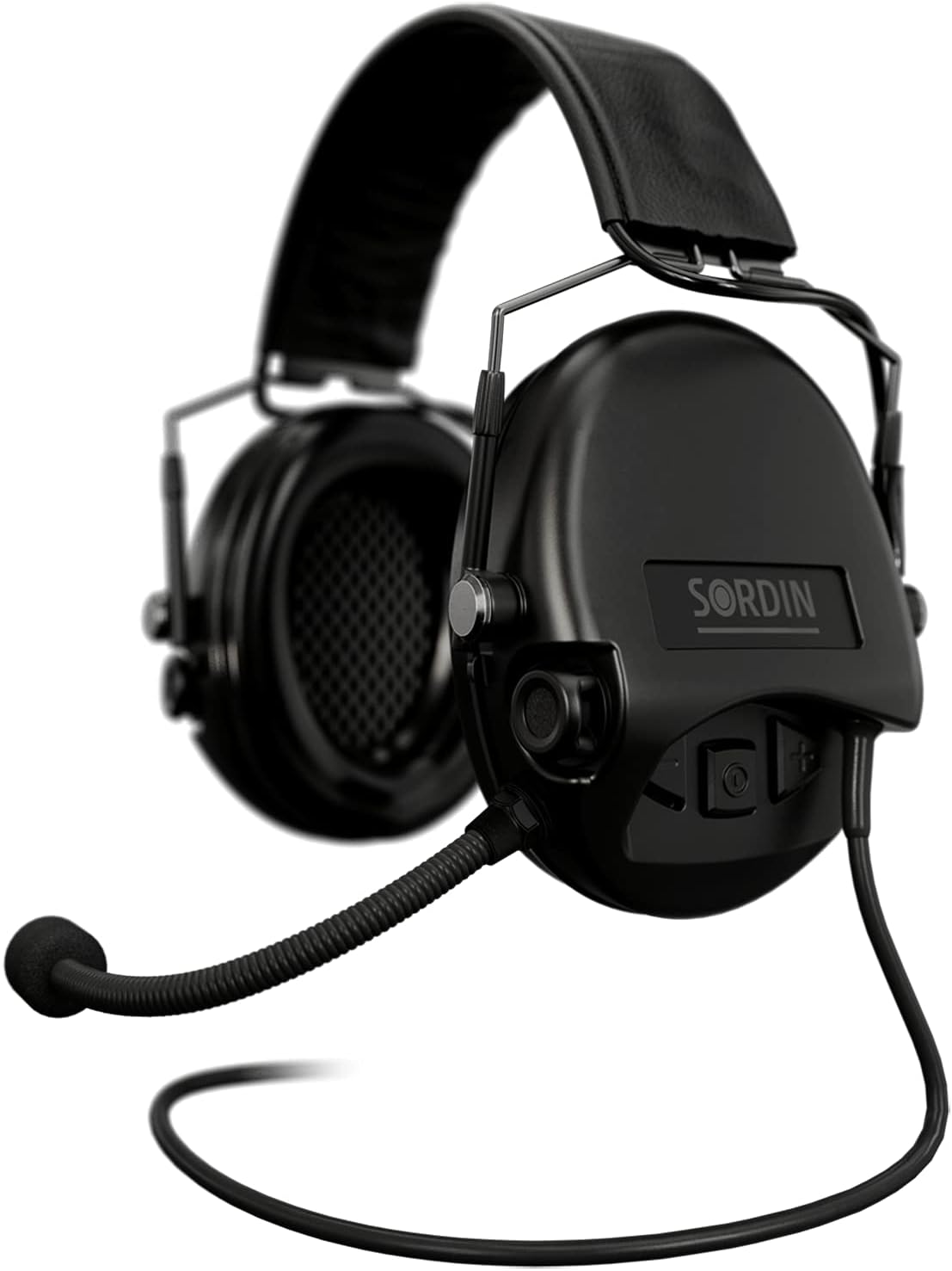 Sordin MIL CC Slim Hearing Protection - 74332-S - Active Ear Protectors with Nexus Cable - Microphone & Leather Strap, Black capsules, One Size