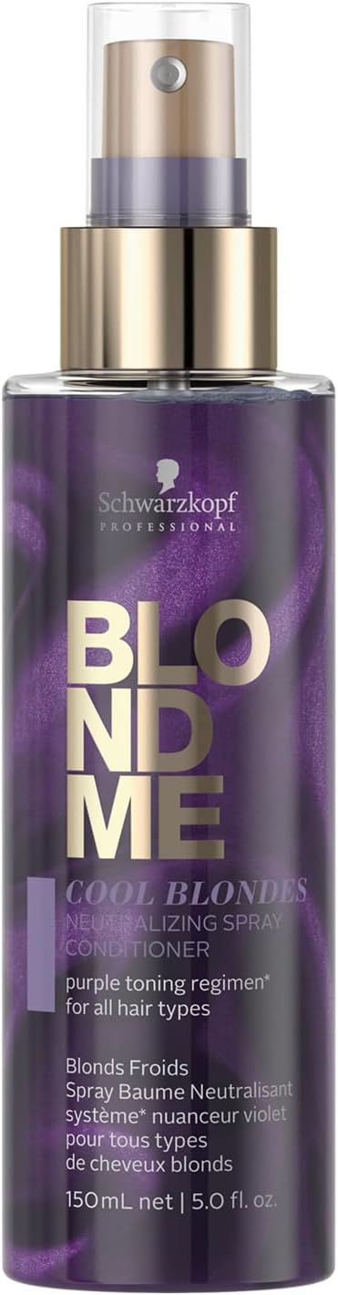 Schwarzkopf Professional BLONDME Cool Blondes Neutralizing Spray Leave In Conditioner For Colored Lighthened Bleached Hair 3D Bond Creation Technology Velvet Flower Protein Complex Softening 150 ml