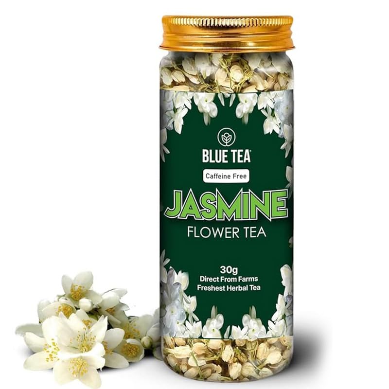 BLUE TEA - Jasmine Tea - 1.06 Oz (30 Cups) Loose | MOOD ENHANCING TEA | Caffeine Free - Skin Nourishing - Flower Based - Herbal Tea - Calming Tea - Non-GMO - Gluten Free - Vegan | Reusable Pet Jar