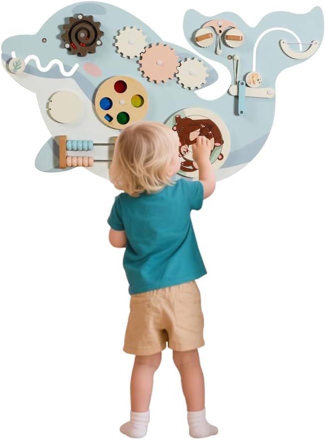 UBRAVOO Dolphin Wooden Activity Wall Board, Dolphin Design, Educational Sensory Panel, Children's Room Decor