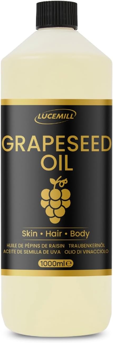Lucemill Grapeseed Oil | 1 Litre (1L) | 100% Pure Cold-Pressed Carrier Oil | Lightweight Moisturising Oil for Skin & Hair | Massage & Beauty Use