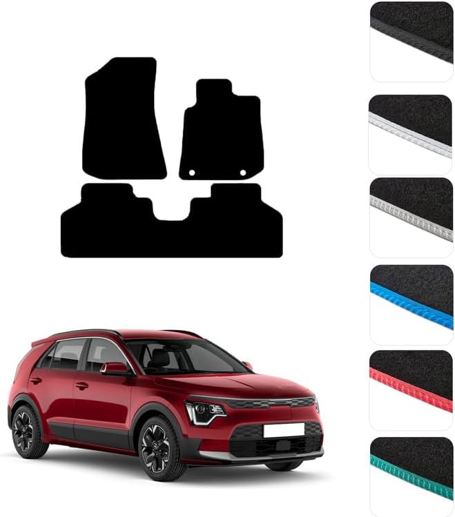GCM - Car Floor Mats for Kia Niro EV 2022 to Present (Fully Electric) Full Coverage Floor Protection - Anti Slip & Fit Car Mat with Clips Easy to Clean Car Carpet for All-Weather- Black Edging, Carpet