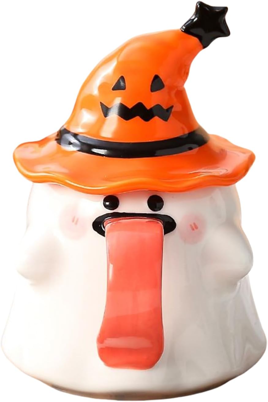 Halloween Ghost Mug - Home Cups, Ceramic Ghost Mug with Lid 450 ml for Hot and Cold Drinks for Everyone Living Room