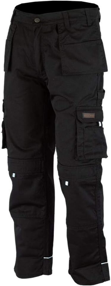 WrightFits Men Pro-11 Work Trousers Black - Heavy Duty Safety Combat Cargo Pant - Multi Pockets & Knee Pad Pockets - Triple Stitched -Durable Work wear (28W-48W)