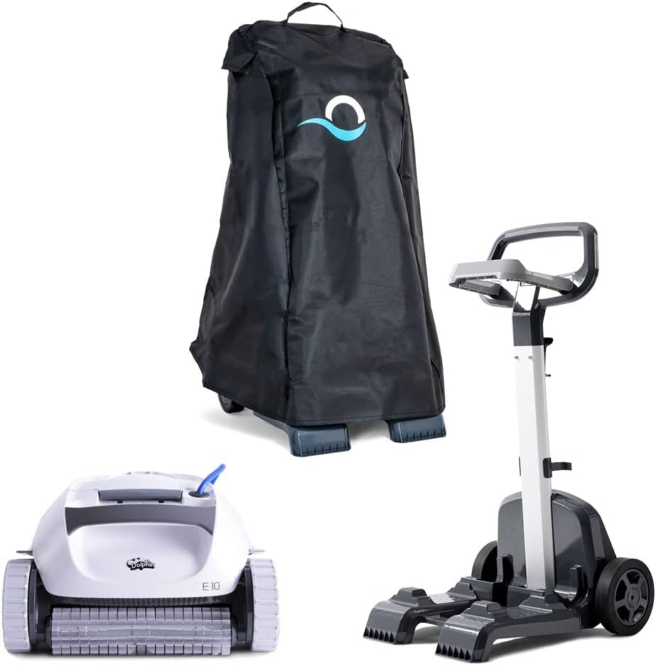 Dolphin (2025 Model) E10 Automatic Robotic Pool Vacuum Cleaner Includes Caddy and Classic Cover for Storage and Protection, Ideal for Above-Ground Pools up to 30 FT in Length