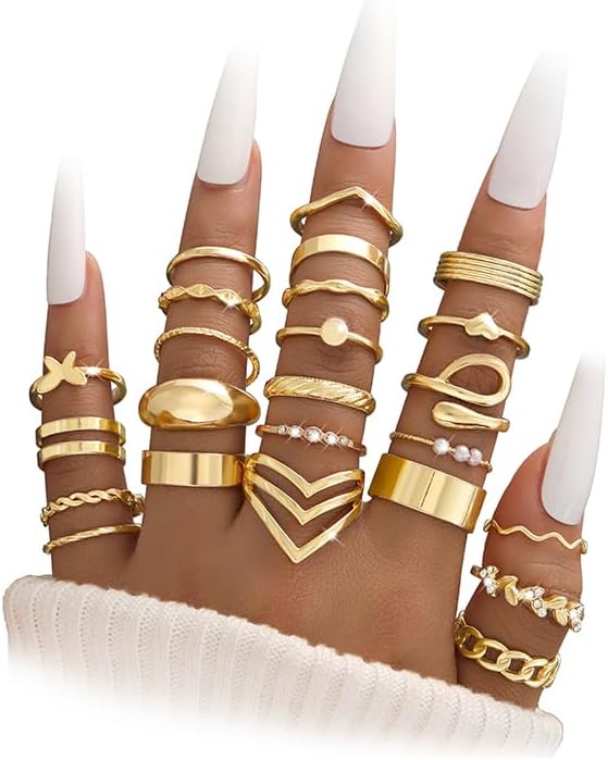 iF YOU 25 Pcs Gold Knuckle Ring Set for Women, Chunky Stackable Finger Midi Rings, Silver Simple Stacking Cute Rings Pack Trendy Stuff Jewelry Gift