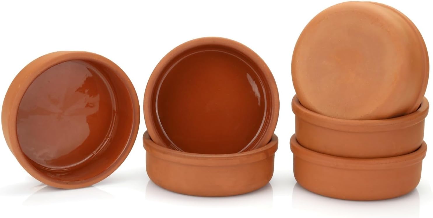 Areste Mexican Clay Cookware Set (Set of 6)- Terracotta Cooking Pots, Bowls, Plates, and Serving Dishes - Premium Spanish Earthenware for Baking, Yogurt, Kheer, Meat, Vegetables, Turkish Cuisine - Cazuelas Cocina Mexicana -Clay Pot for Cooking
