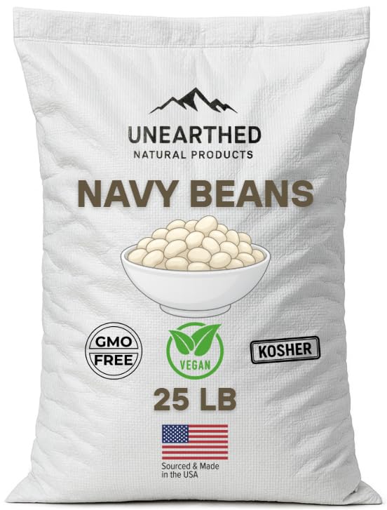 Unearthed Navy Beans 25 lbs – Premium Dried White Beans for Cooking, Non-GMO, Vegan, Kosher, Gluten-Free – Plant-Based Protein Bulk Pantry Staple