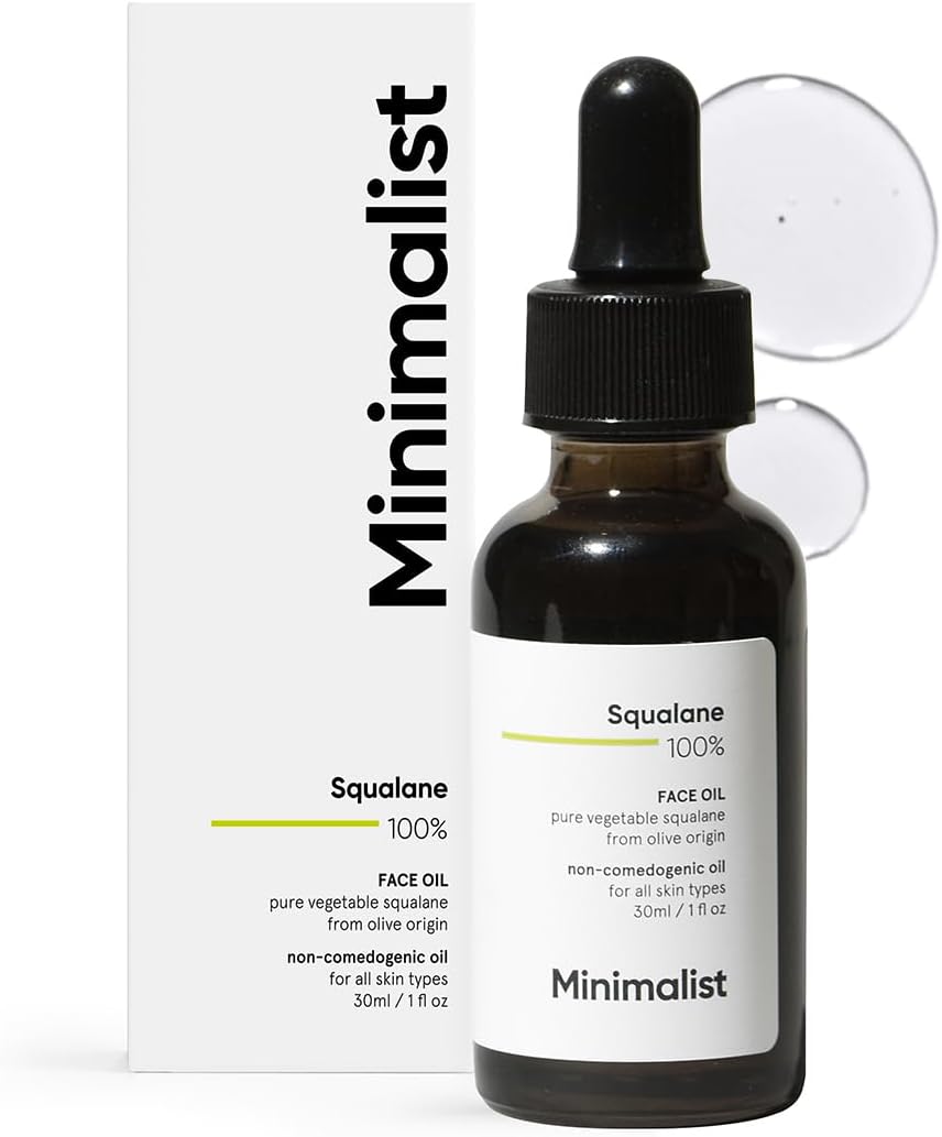Minimalist Squalane 100% (Plant Derived) SuperLightweight Face Oil | Improves Skin Hydration, Provides light Moisturization & Reduces Fine Lines |Transparent, 30 ml (Pack of 1)