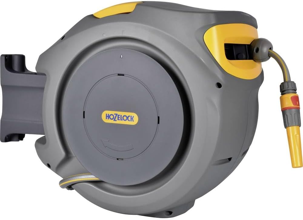 HOZELOCK - Auto Reel 30m wall-mounted hose reel : Easy to Install, Lock, Auto-rewind, Ready-to-use Reel With Nozzle, Fittings, Hozelock Hose and Accessories Included - 5 Year Guarantee* [2403 0000]