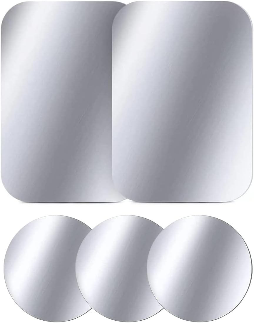 WONLIVE Metal Mount Plate for Magnetic Phone Car Holder 5 Pack Self Adhesive Metal Plate for Automobile Phone Magnet Sticker, 3 Round and 2 Rectangle, Silver
