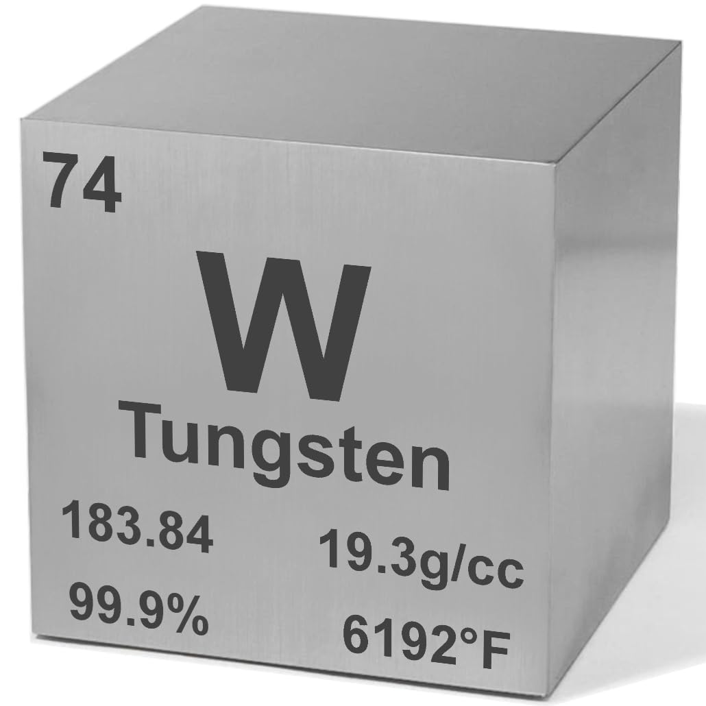 Tungsten 1.5" Metal Density Cube 1 Kilogram - 99.9% Pure Element for Chemistry - Periodic Table Design Educational Scientific Elemental Specimen