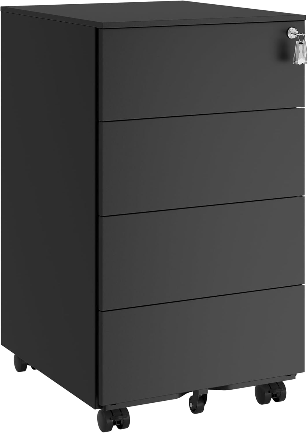 SONGMICS Mobile File Cabinet, Lockable, with 4 Drawers, Hold Documents, Stationery, Pre-Assembled, for Office, Home Office, 39 x 45 x 69.3 cm, Ink Black OFC064B16