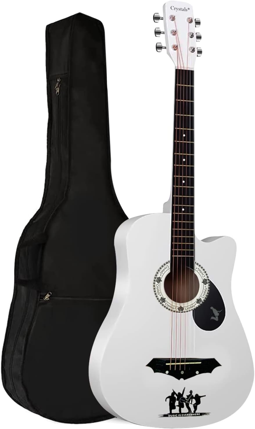 4/4 Size 38" Classic 6 Strings Acoustic Guitar Full Package Pack with Accessories (White)