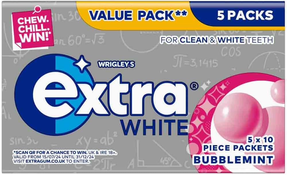 Wrigley's Extra White Bubblemint, 5 x 10 Pieces