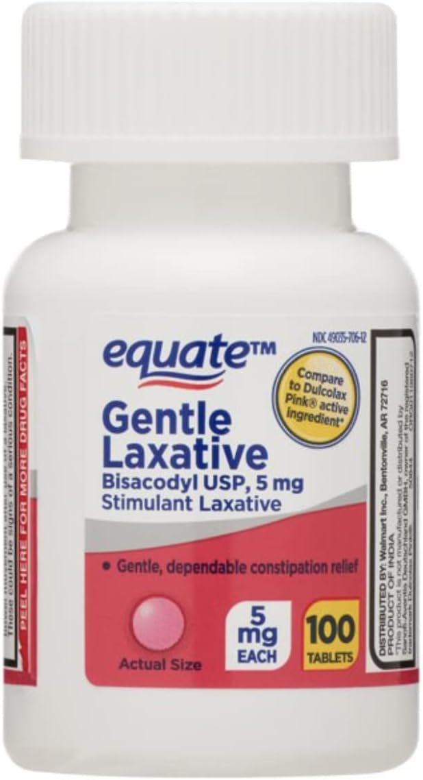 100 CT bottle gentle laxative tablets, Bisacodyl USP 5mg by equate Compare to Dulcolax