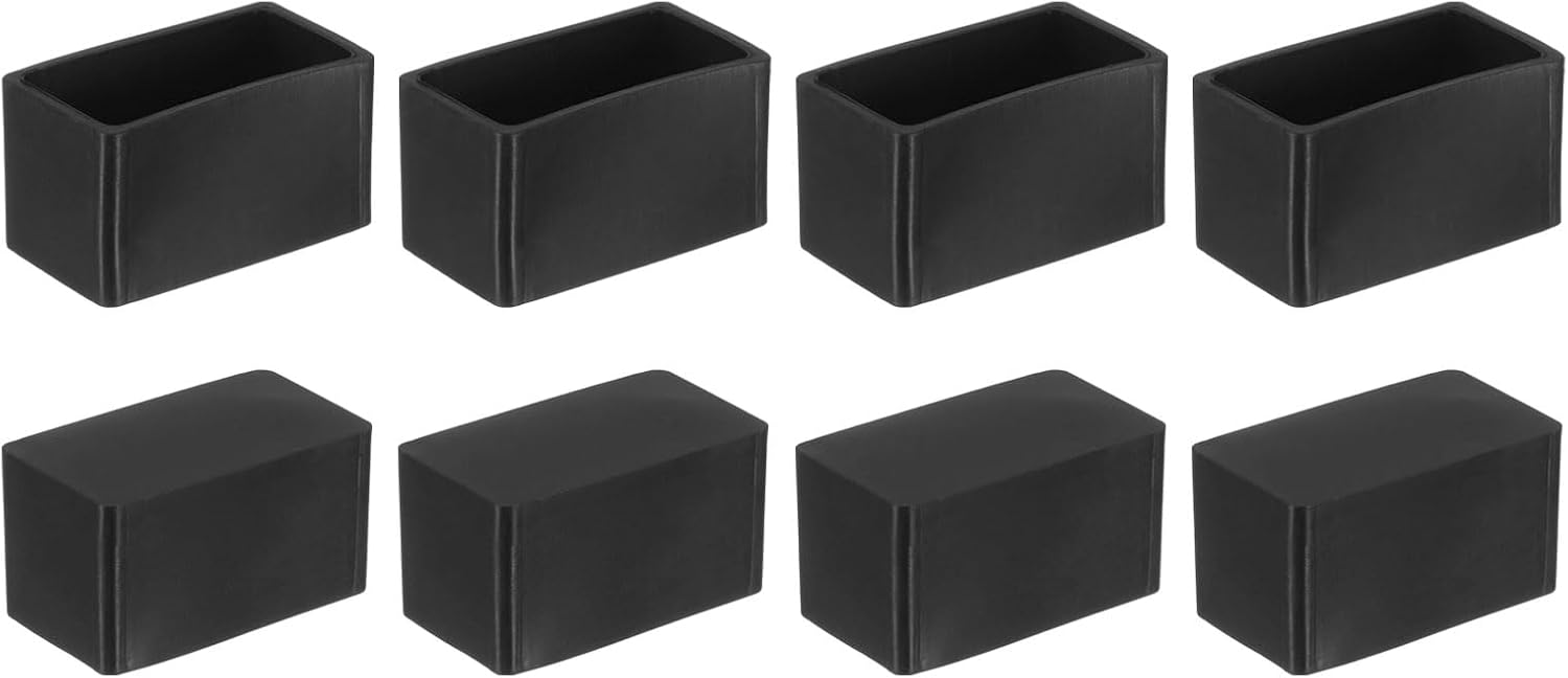 sourcing map Rubber Furniture Leg Caps, 8Pcs 40x20mm Rectangle Chair Leg Tips Caps, Furniture Foot End Caps Covers Floor Protectors for Table, Chair, Machinery Equipment Feet (Black)