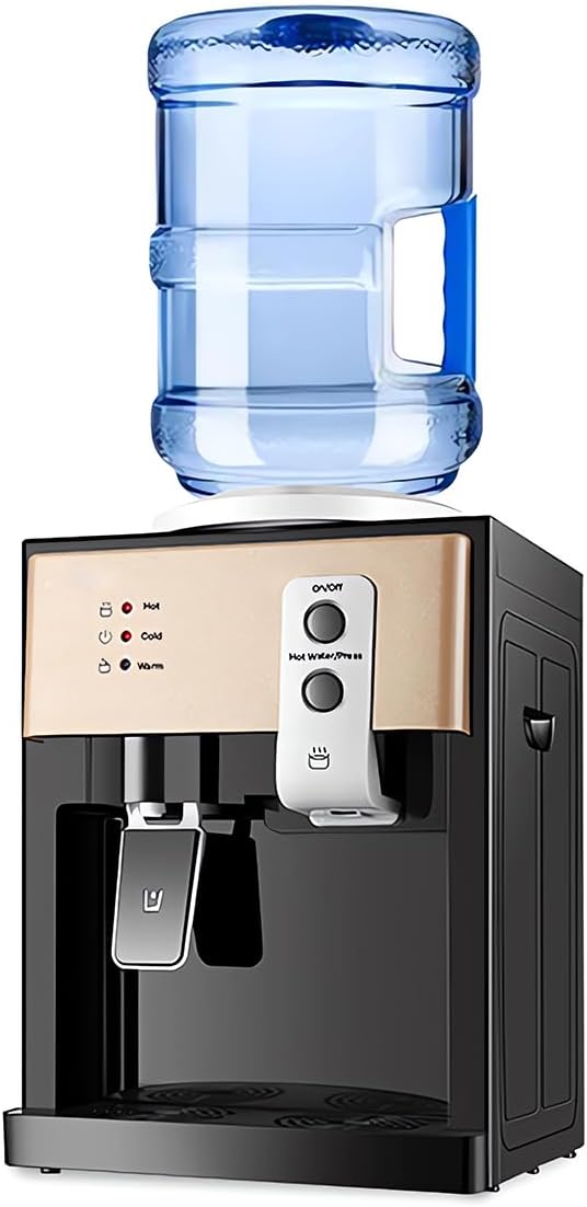 Water Cooler Hot & Cold Water Dispenser Reliable, Compact Countertop Bottled Water Dispenser Designed for Use in Your Kitchen or Office. Easy to Set Up, Mains Plug Socket Required champagne-gold