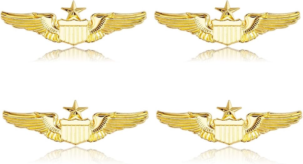 SUPERFINDINGS 4Pcs Wings Pins 2.3" Wide Air Force Senior Pilot Wings Badge Alloy Aviator Wing Pin Metal Pilot Wing Brooch for Hat Shirt Uniform Costume Flight Attendant Pins, Gift for Pilots