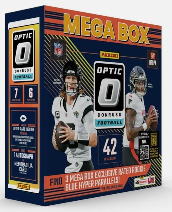 2024 Panini NFL Optic Donruss Football Trading Card Mega Box (Blue Hyper) (42 Cards)