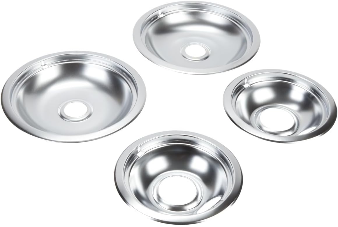 Whirlpool W10278125 Round Electric Range Burner Drip Bowls, Finish, Chrome