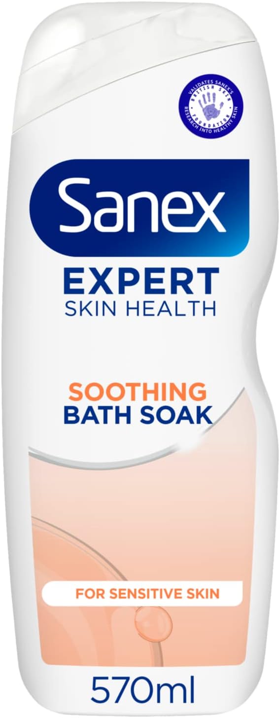 Sanex Expert Skin Health Soothing Bath Soak 570ml - bath soak men and women - bath foam - advanced prebiotic formula - comforts sensitive skin - supports good skin bacteria - dermatologically tested