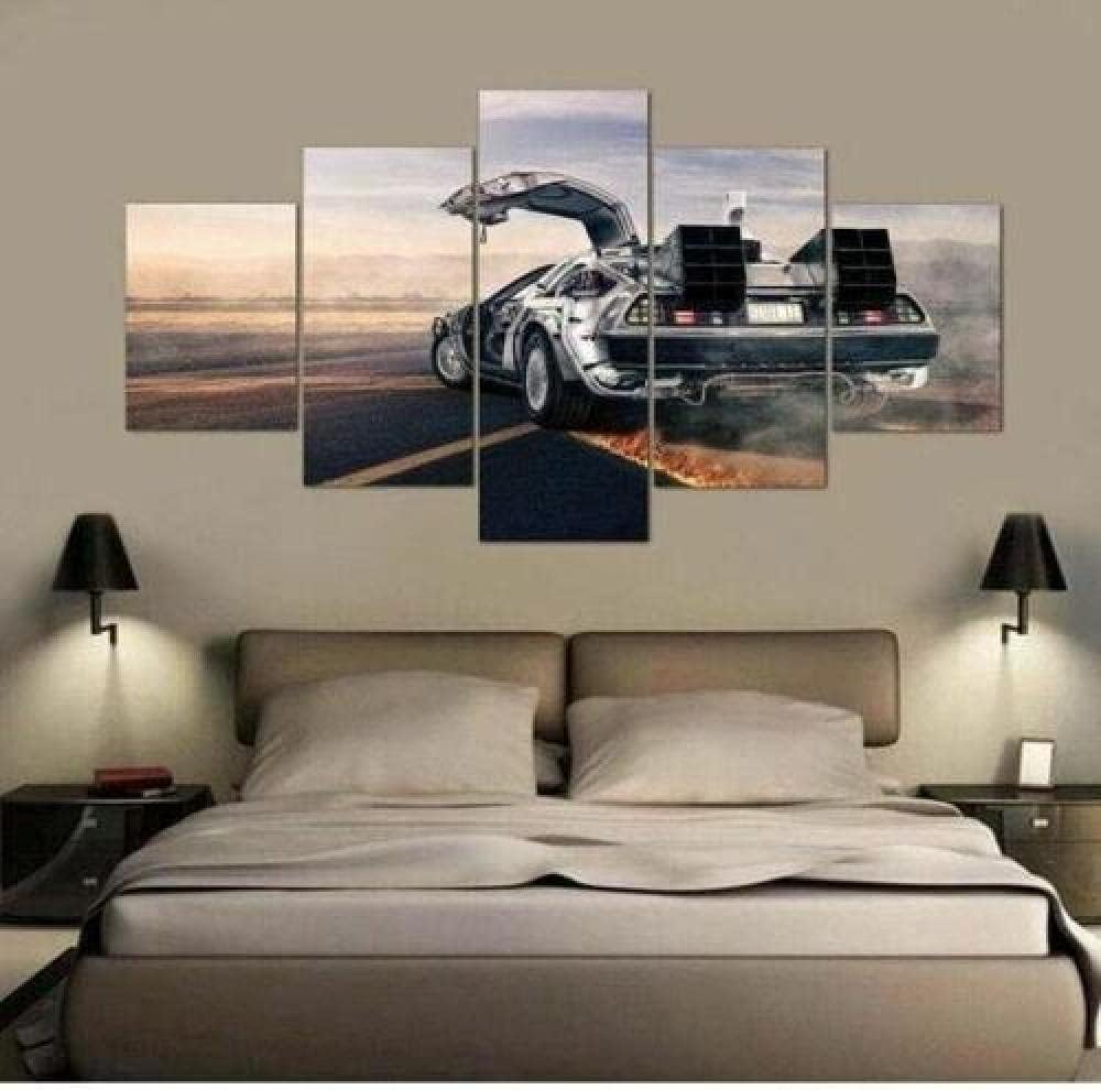 RSDSA Myrdsio Art Prints Painting 5-Part Canvas Prints,Wall for Home Painting Living Room Apartment Deco Modular Pictures Back To The Future Dmc Delorean Hd Printed Poster,with Frame,L