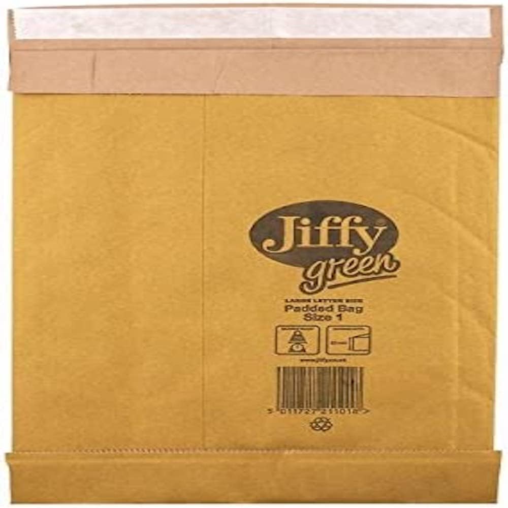 Jiffy Padded Bag, Size 1, 165 x 280mm (Box of 100), 100% Paper, Heavy Duty Protection