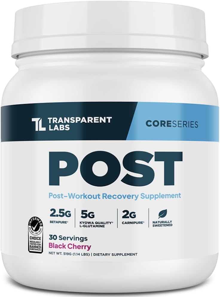 Transparent Labs Post - Post-Workout Recovery Muscle Builder with L-Glutamine, Beta-Alanine and BetaPure Betaine Anhydrous for Muscle Recovery and Muscle Building - 30 Servings, Black Cherry