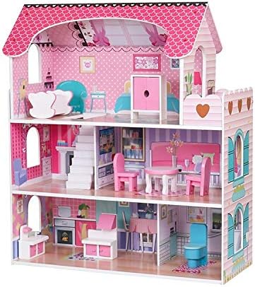 HYGRAD Wooden Kids Doll House All in 1 With Furniture & Staircase Perfect for Girls (Design 1)