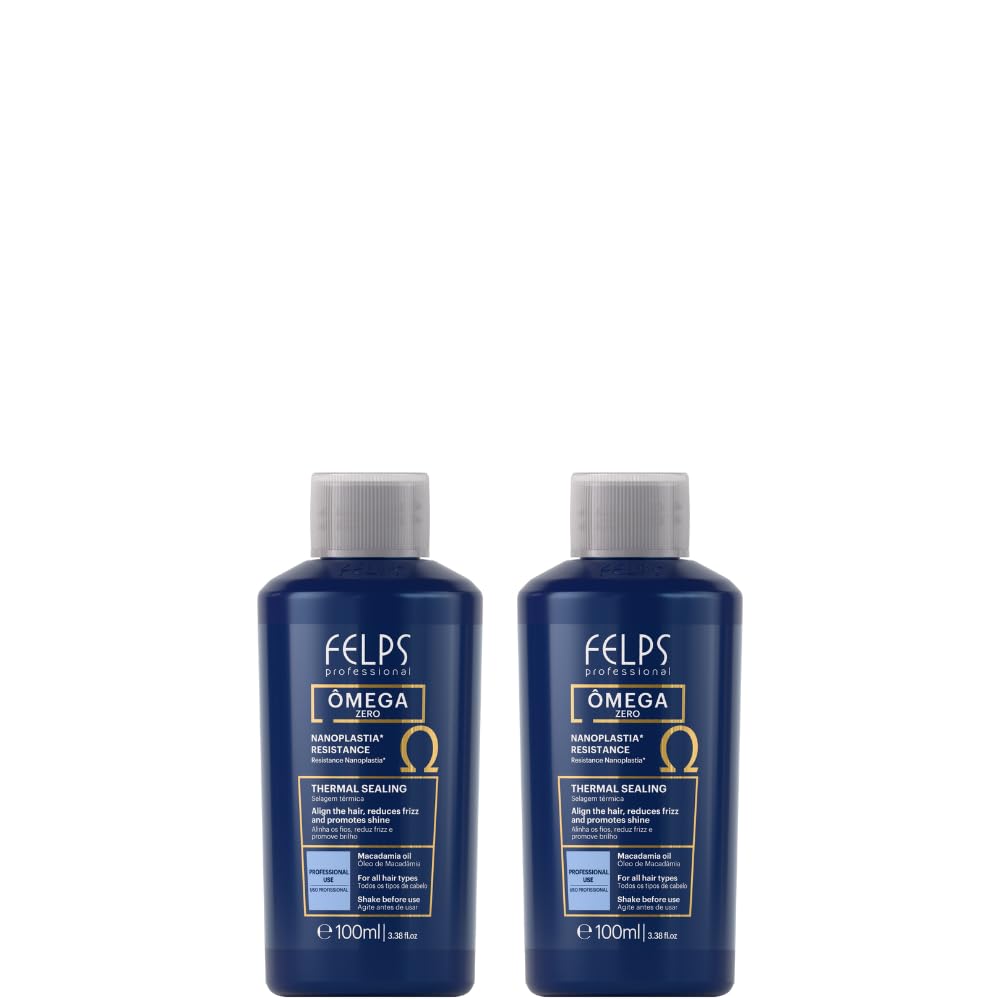 Felps Professional Omega Zero Resistance Nanoplastia Treatment, Zero Formaldehyde Hair Straightening, with Macadamia Oil, 3.38 fl.oz Mini (2, Two, 6.76fl.oz)