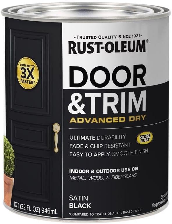 Rust-Oleum 369383 Advanced Dry Door & Trim Paint, Quart, Satin Black