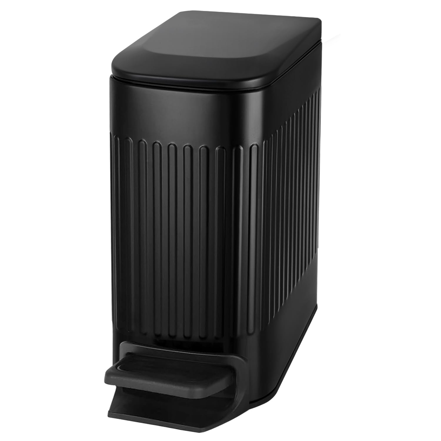 Slim Bathroom Trash Can with Lid Soft Close, 6 Liter / 1.6 Gallon Stainless Steel Garbage Can with Removable Inner Bucket, Foot Pedal, Small Trash Cans for Bedroom, Office, Kitchen (Black)