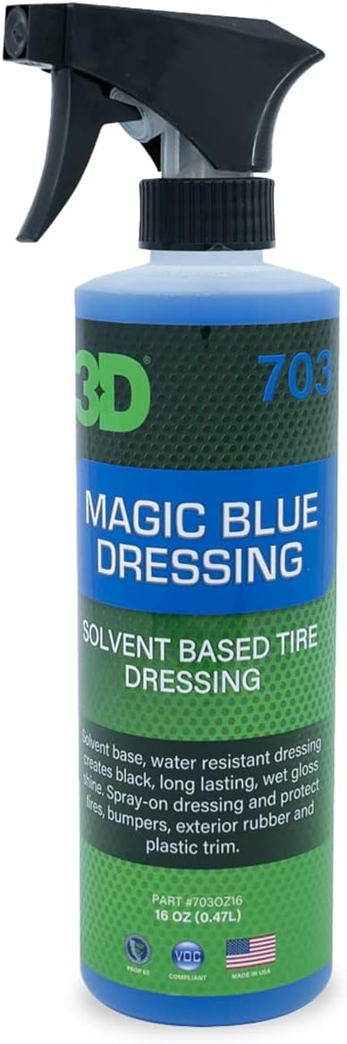 3D Magic Blue Tire Shine Spray - Water Resistant High Gloss Tire & Trim Dressing | Long Lasting Protection | No Sling, No Run Formula | Made in USA |16 oz