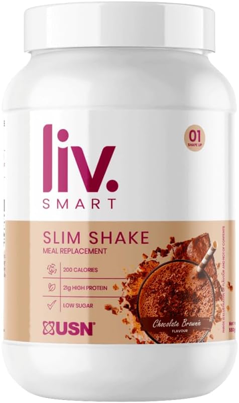 USN Liv.Smart Slim Shake Chocolate Brownie 550g - High Protein (21g) Meal Replacement Shake & Weight Loss Support - Low in Sugar & Suitable for Vegetarians, 10 Servings