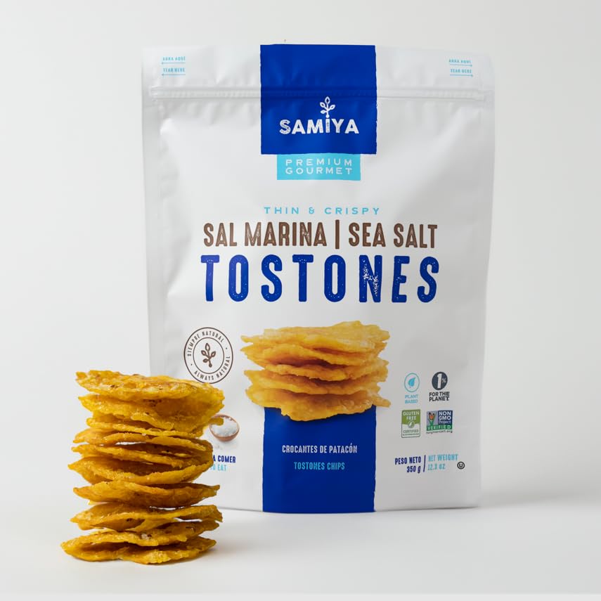 Samiya Plantain Chips | Sea Salt | Crunchy Tostones Snack | All-Natural, Gluten-Free NON-GMO Kosher OU | Vegan & Soy-Free | Thin Crispy Plantain Chips | No Artificial Ingredients | Latin Flavor | 12.3 ounce Bag