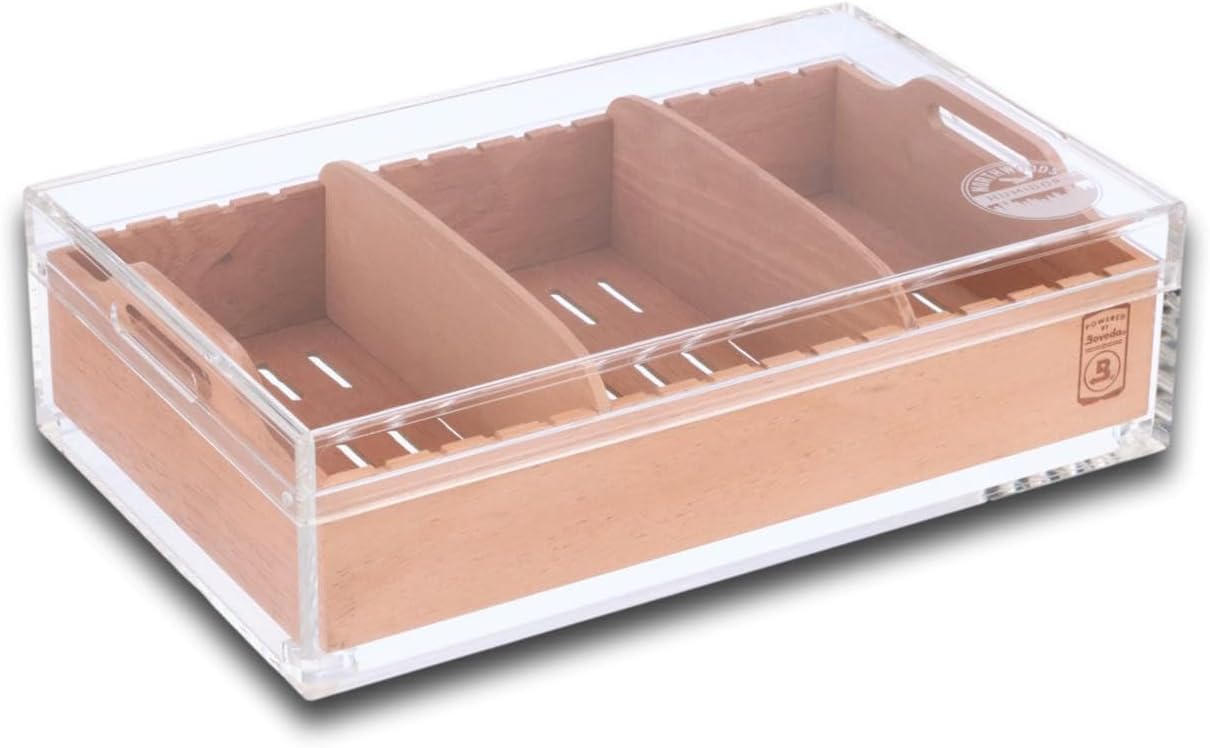 Northwoods Premium Acrylic 75-Cigar Humidor Powered by Boveda with Spanish Cedar Tray & Dividers – Hassle-Free 69% Humidification for 6-12 Months – Magnetic Tight Seal – Elevate Your Experience