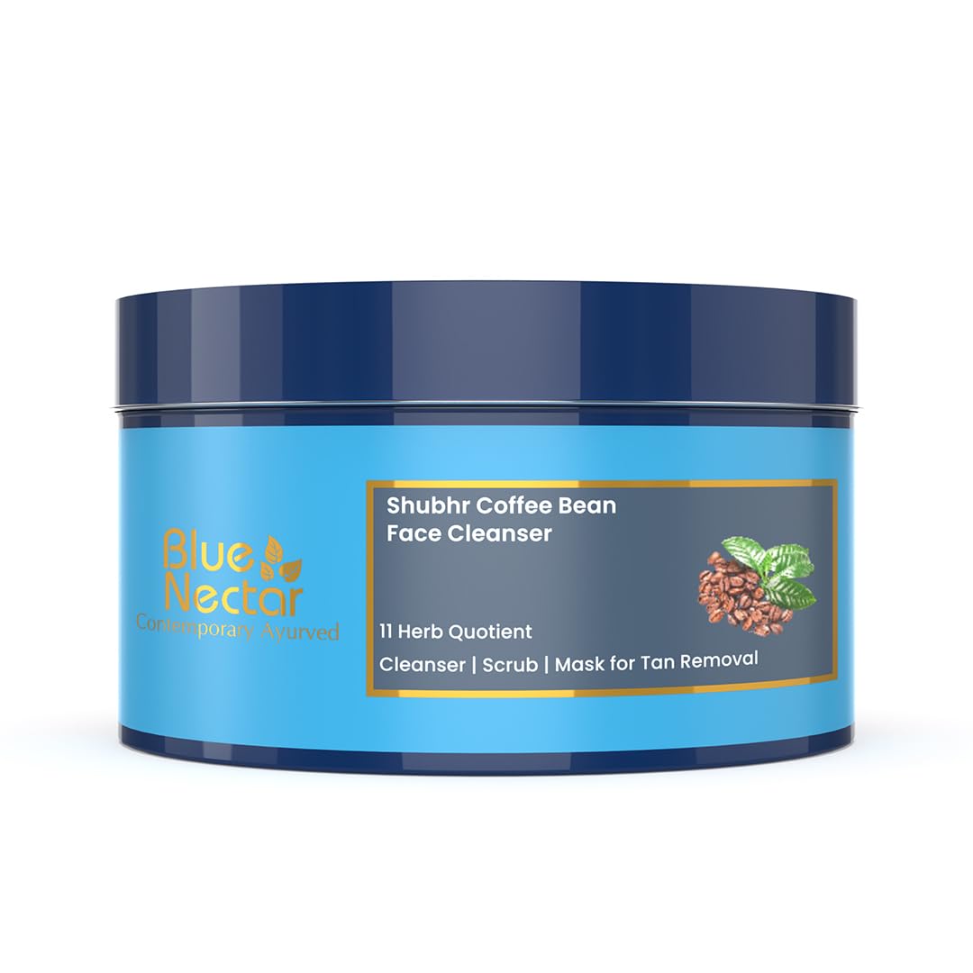 Blue Nectar Coffee Bean Natural Cleanser, 3-in-1 Cleanser, Face Scrub & Face Pack for Skin Repairing & De tan Removal, 100% Natural with Multani Mitti Powder (3.52 Oz11 Herbs)