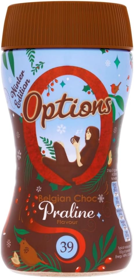 Options Hot Chocolate Winter Edition - Belgian Chocolate & Praline Flavour Hot Chocolate - Limited Edition Christmas Flavour - Perfect Low Calorie Festive Treat - 220g Jar