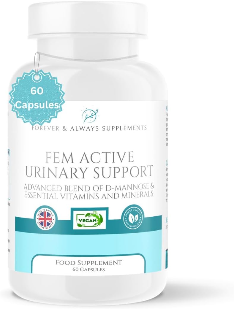 Fem Active Urinary Support X 60 Capsules - Advanced Blend of D Mannose - UTI, Cystitis, BV, Water Infection/Pain releif - 10 Day Immediate Action Course - Women Urinary Tract and Bladder Health