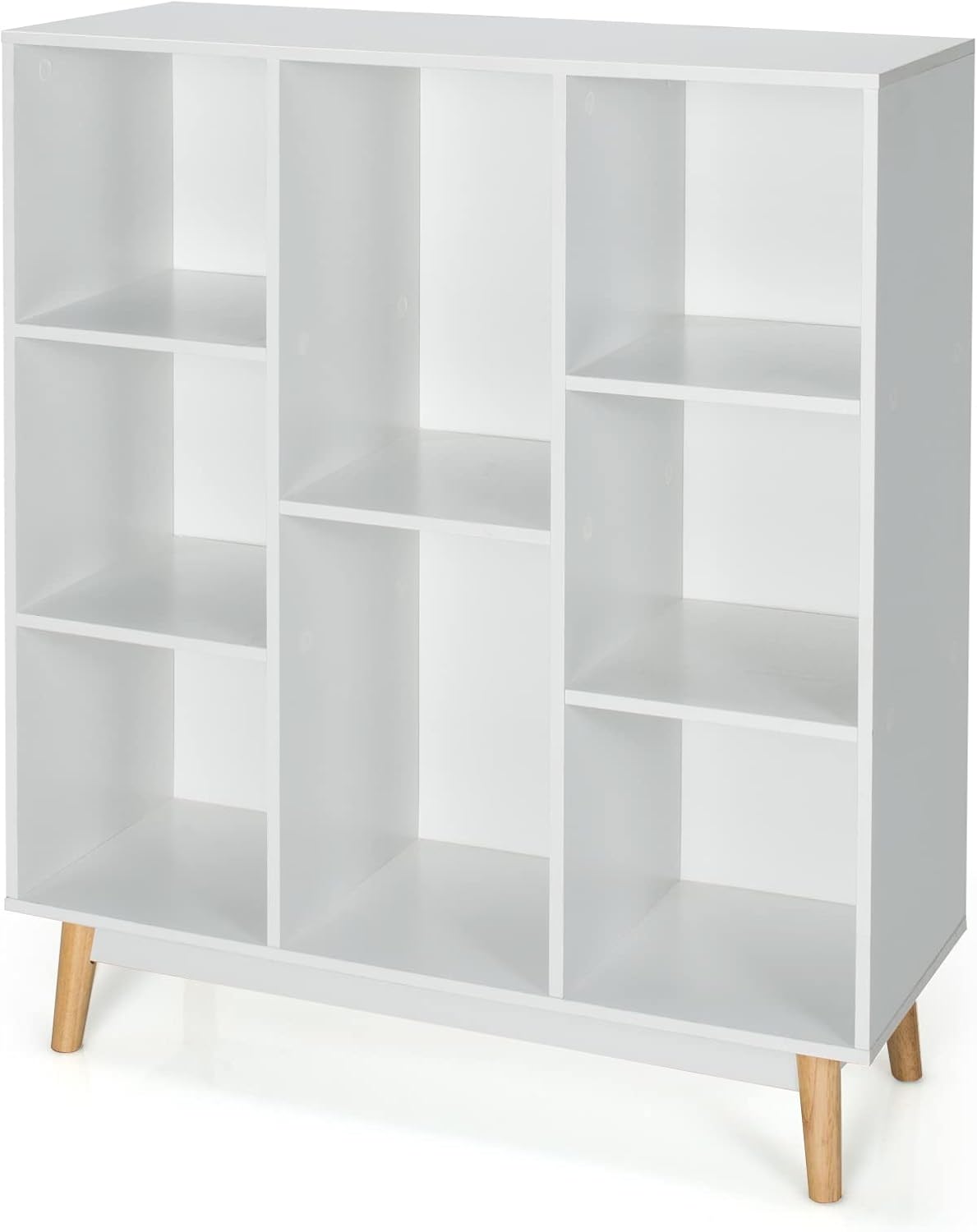 SFAREST Wooden Storage Bookcase, 8 Cube Open Bookshelf Display Sideboard, Home Office 3-Tier Freestanding Hallway Cupboard for Living Room Bedroom Study (White)