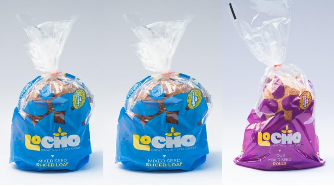 LoCho Low Carb Bread. Box of 2 Sliced Loaves and 1 pack of 4 Rolls. High In Protein. Freezer Friendly