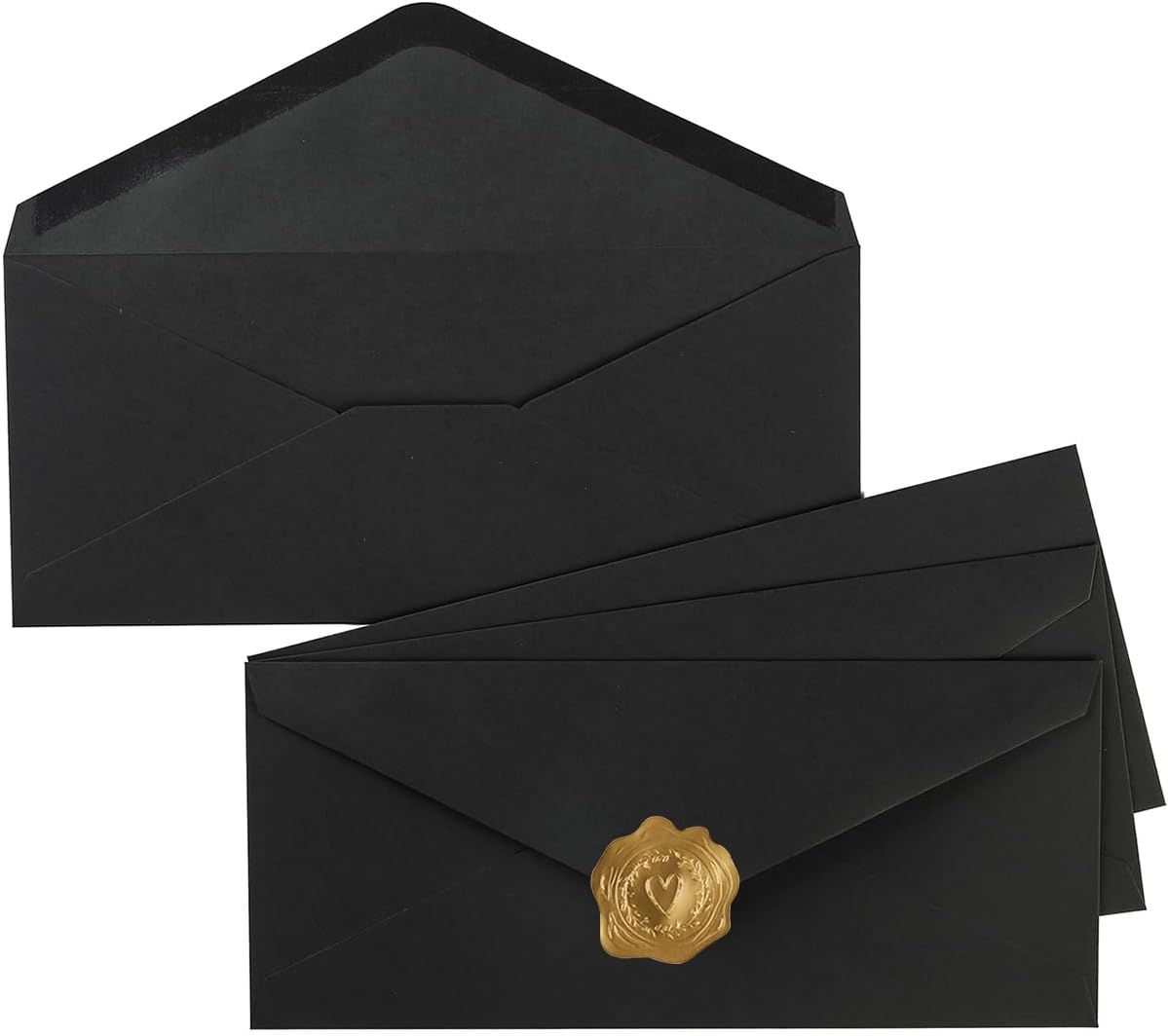 50 Pack Black #10 Business Envelopes Standard V Flap Invoices Envelopes for Office Checks, Business Letterhead, Letter Mailing 4.13 x 9.49 Inches (Black)