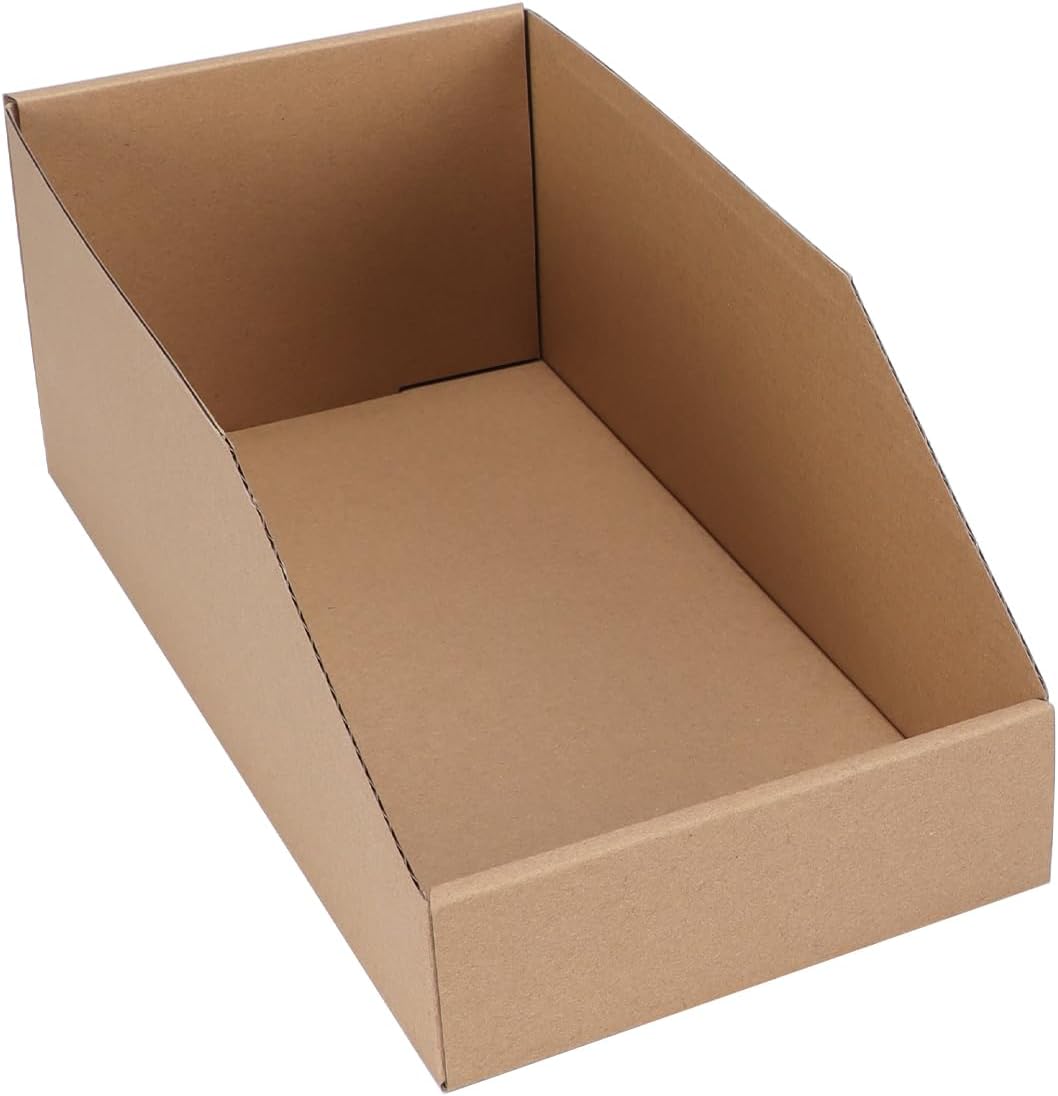 EXYGLO Cardboard Storage Bins 35 Pack, 12x6x4.5 Inch Cardboard Boxes, Corrugated Organizer Bins for Pantry, Shelves, Garage, Office, Shop, Brown