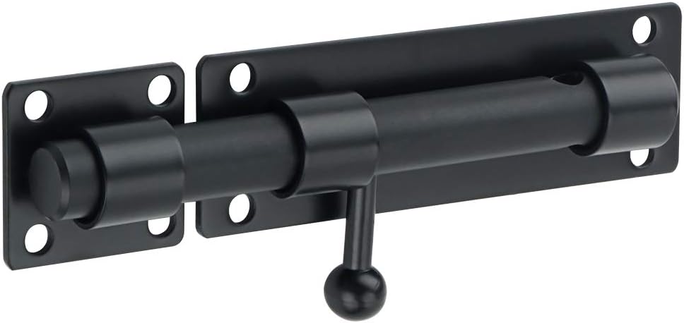 Sayayo Slide Gate Latch Bolt Safety Door Lock with Padlock Hole 150MM Length, 16MM Dia Bar, Heavy Duty Solid SUS304 Stainless Steel Matte Black(Not Include Padlock), EMS8000-B